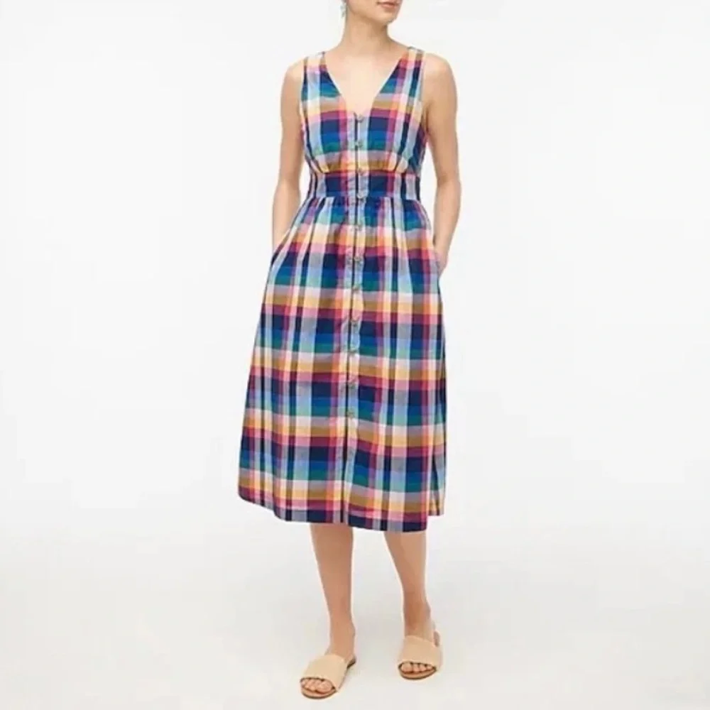 J. Crew Plaid Midi Button Dress